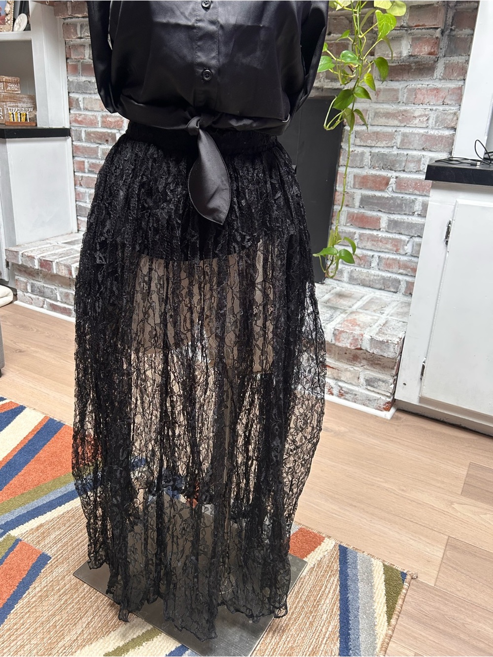 Vintage Judy Knapp whimsygoth black sheer lace skirt elastic waist Size Small